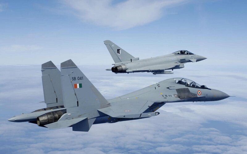 Two Fighter Jets in Flight — Gray, Calm, Photograph, Aircraft, Clouds, Sky