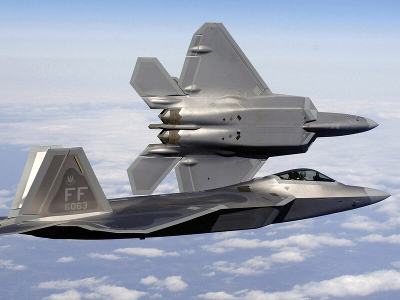 Two Fighter Jets in Flight — Gray, Calm, Photograph, Aircraft, Clouds