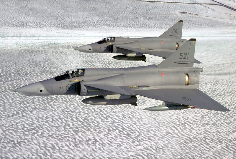 Two Fighter Jets in Flight — Gray, Cold