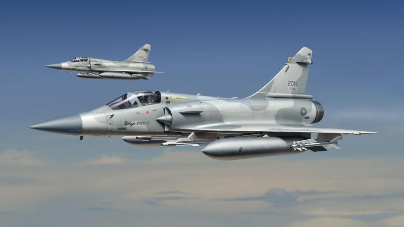 Two Fighter Jets in Flight — Gray, Dramatic, Afternoon, Digital Art, Aircraft, Sky