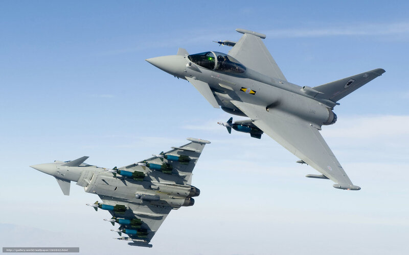Two Fighter Jets in Flight — Gray, Dramatic, Afternoon, Photograph, Aircraft, Sky