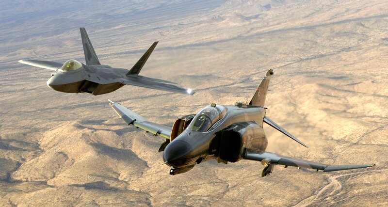 Two Fighter Jets in Flight — Gray, Dramatic, Afternoon, Photograph, Aircraft