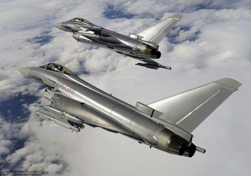 Two Fighter Jets in Flight — Gray, Dramatic, Photograph, Clouds