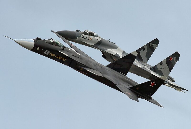Two Fighter Jets in Flight — Gray, Dynamic, Afternoon, Photograph