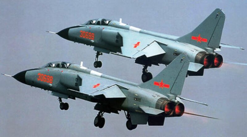 Two Fighter Jets in Flight — Gray, Dynamic, Photograph, Aircraft, Sky