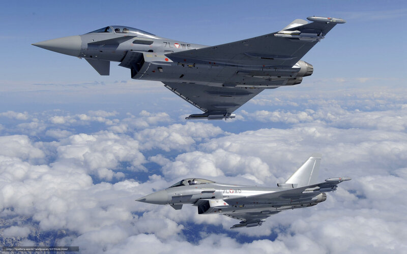 Two Fighter Jets in Flight — Gray, Serene, Afternoon, Photograph