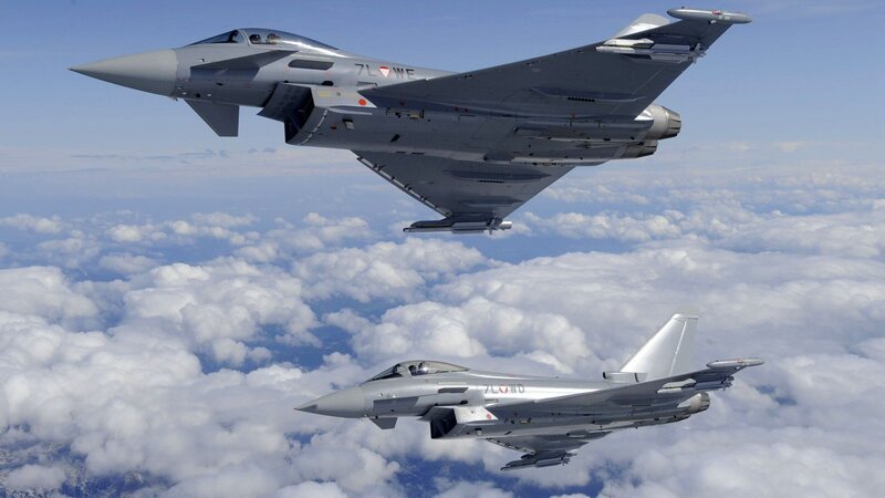 Two Fighter Jets in Flight — Gray, Serene, Afternoon