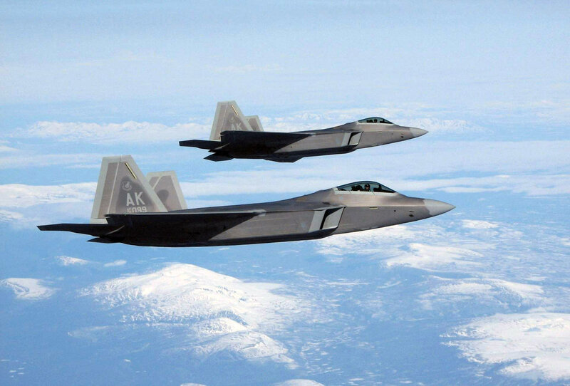 Two Fighter Jets in Flight — Gray, Serene, Photograph, Aircraft, Clouds