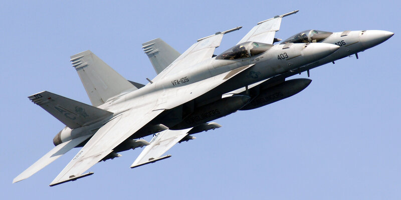 Two Fighter Jets in Flight — Gray