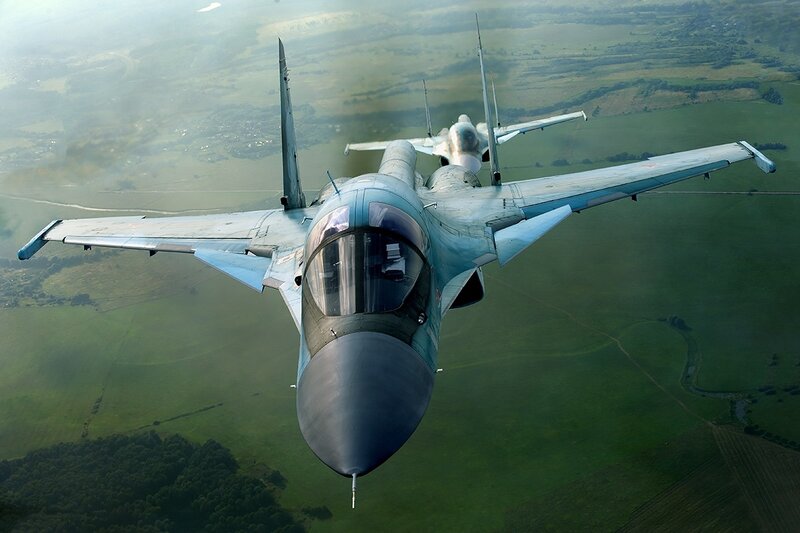 Two Fighter Jets in Flight — Green, Aerial