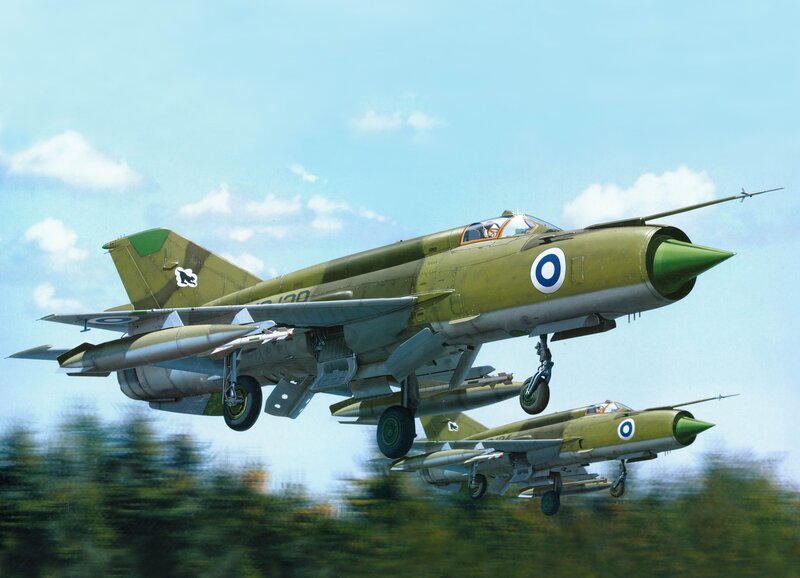 Two Fighter Jets in Flight — Green, Dynamic