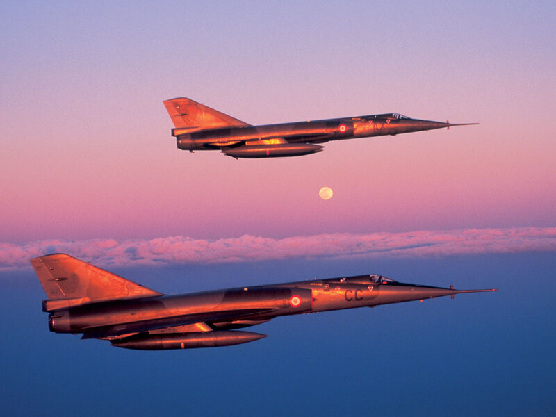 Two Fighter Jets in Flight — Pink