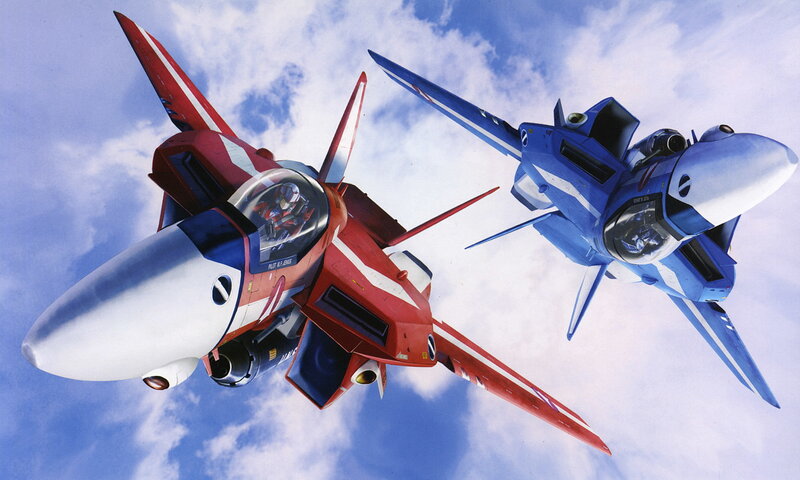 Two Fighter Jets in Flight — Red, Dynamic, Afternoon