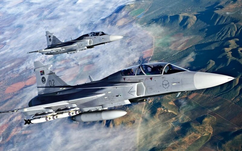 Two fighter jets in formation