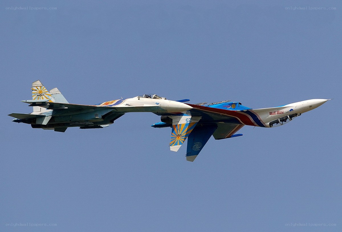 Two fighter jets in formation