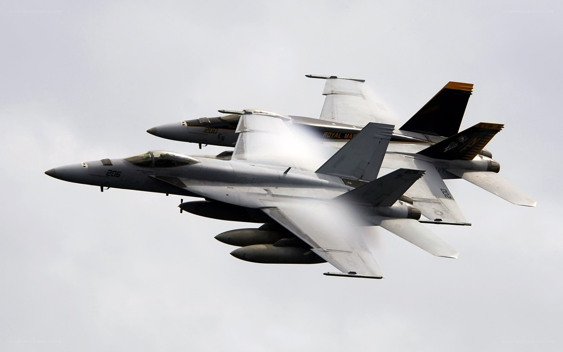 Two fighter jets in formation