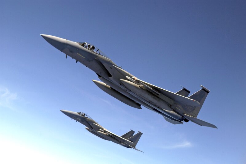 Two fighter jets in formation