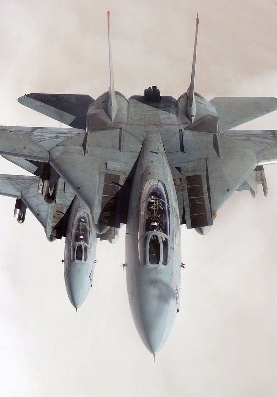 Two fighter jets in formation