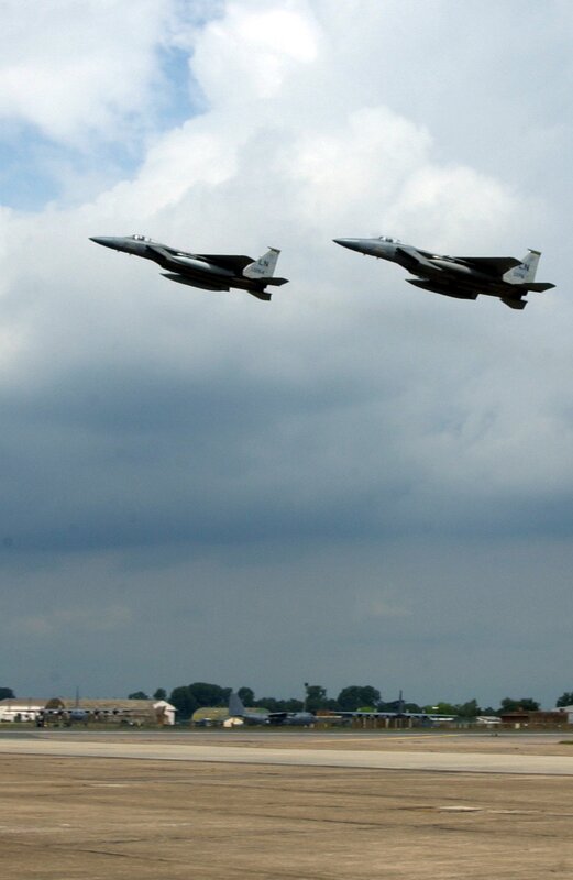 Two fighter jets in formation