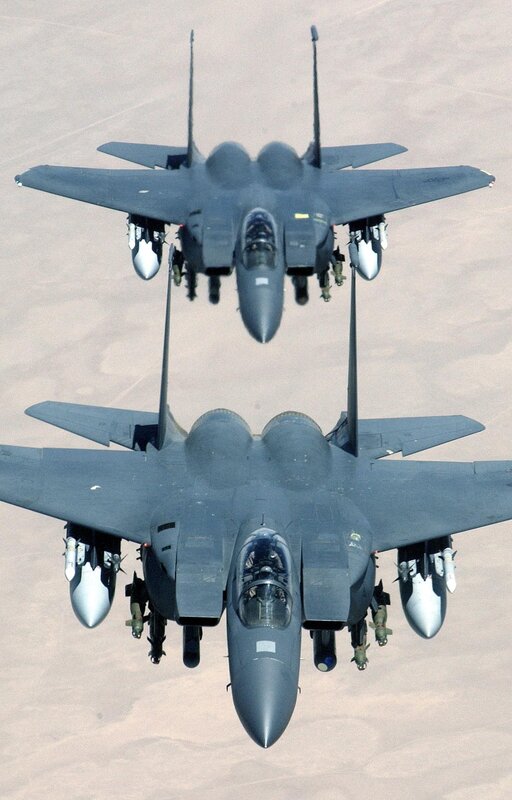 Two fighter jets in formation