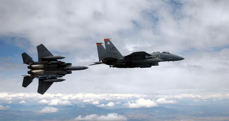 Two fighter jets in formation