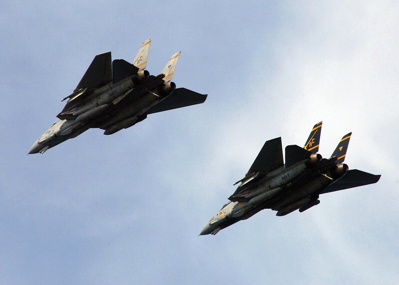 Two fighter jets in formation