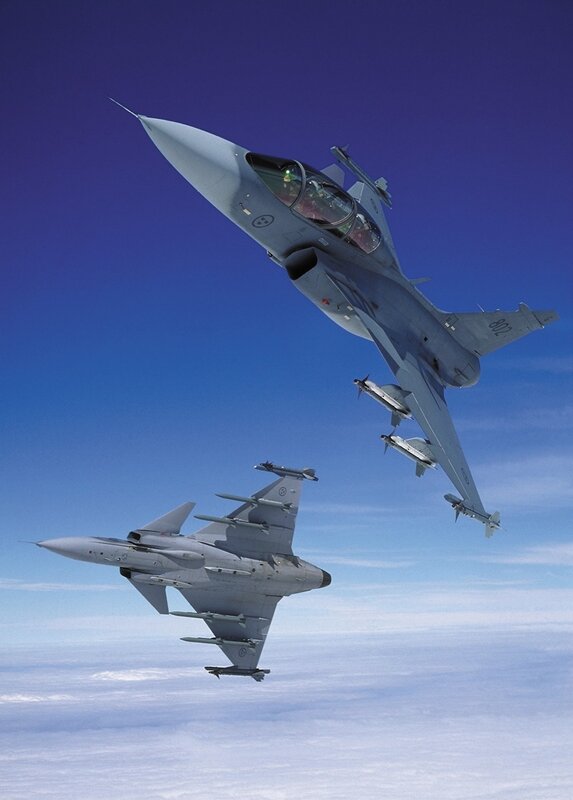 Two fighter jets in formation