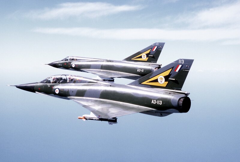 Two fighter jets in formation