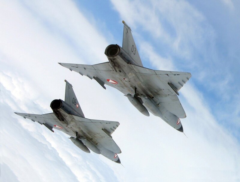 Two fighter jets in formation
