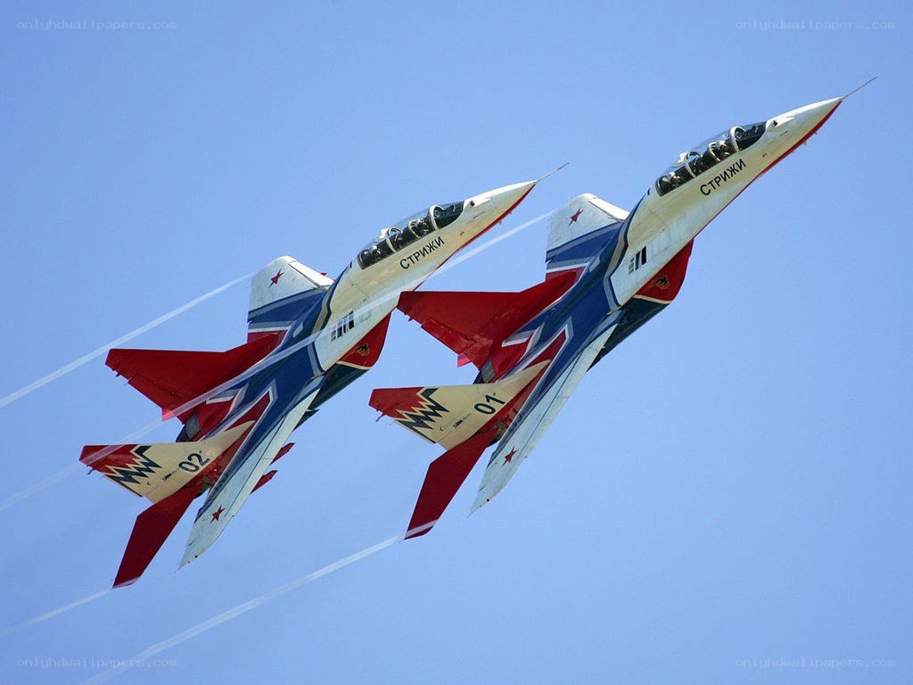 Two fighter jets in formation