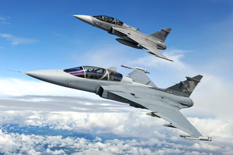 Two fighter jets in formation
