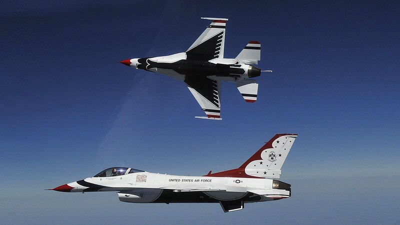 Two fighter jets in formation