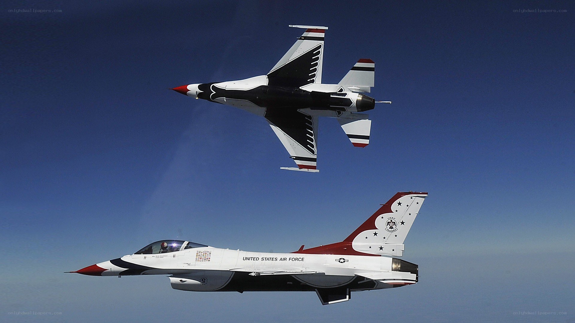 Two fighter jets in formation