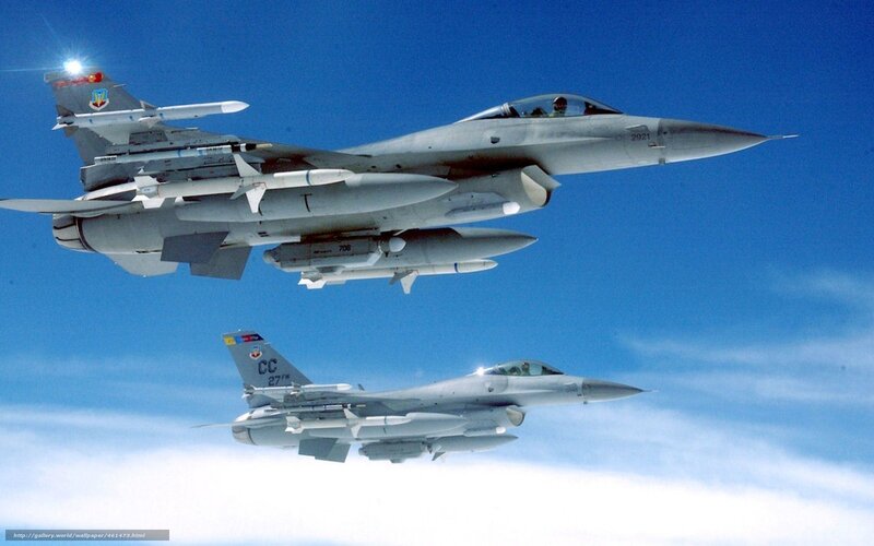 Two Fighter Jets in Formation — Blue, Clear, Afternoon, Photograph