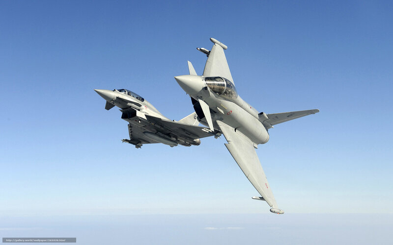 Two Fighter Jets in Formation — Blue, Clear, Afternoon