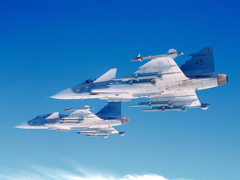 Two Fighter Jets in Formation — Blue, Clear