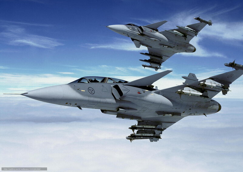 Two Fighter Jets in Formation — Blue, Dramatic, Afternoon, Photograph, Aircraft, Clouds