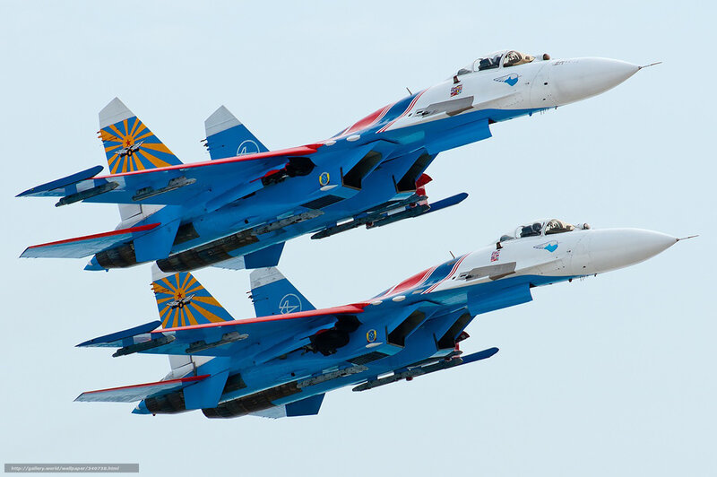 Two Fighter Jets in Formation — Blue, Dynamic, Afternoon, Photograph, Aircraft, Sky, Jet Engines