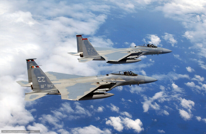Two Fighter Jets in Formation — Blue, Dynamic, Photograph