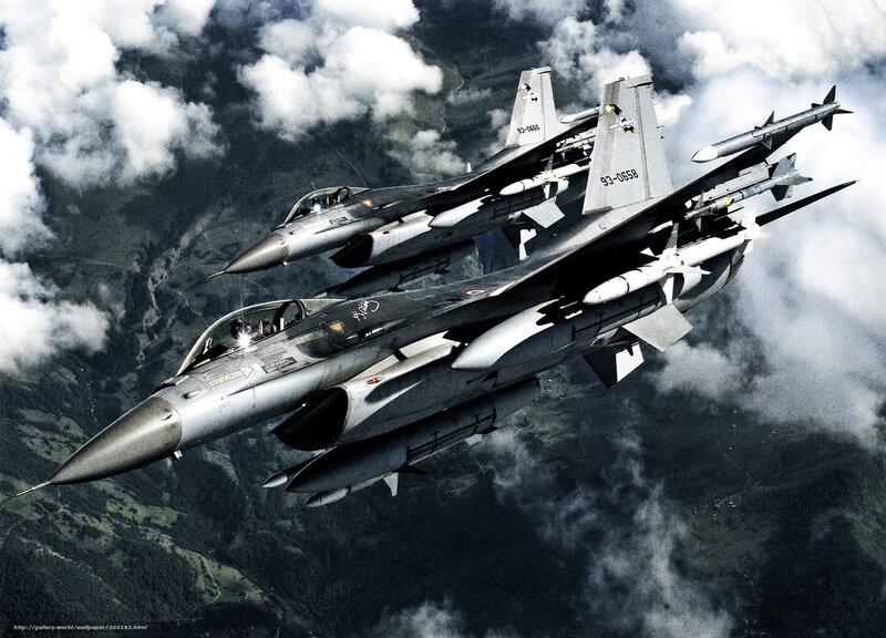 Two Fighter Jets in Formation — Gray, Dramatic, Photograph