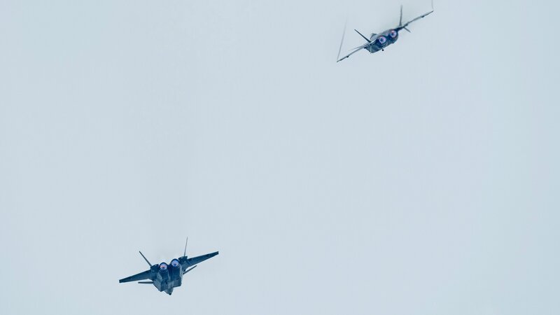 Two Fighter Jets in Sky — Gray, Neutral