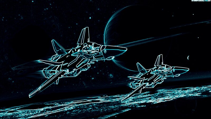 Two Fighter Jets in Space — Blue, Dramatic