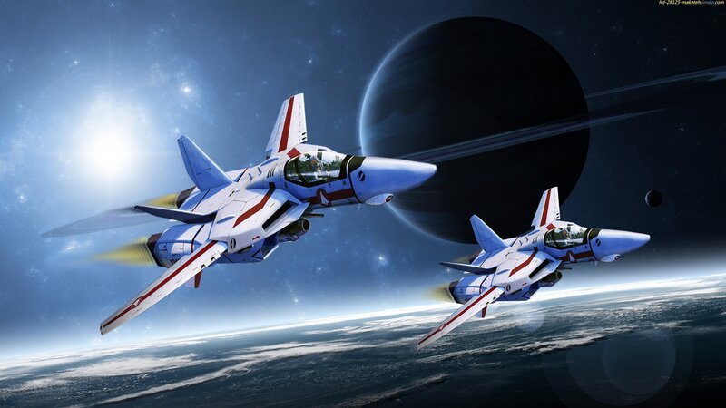 Two Fighter Jets in Space — Blue