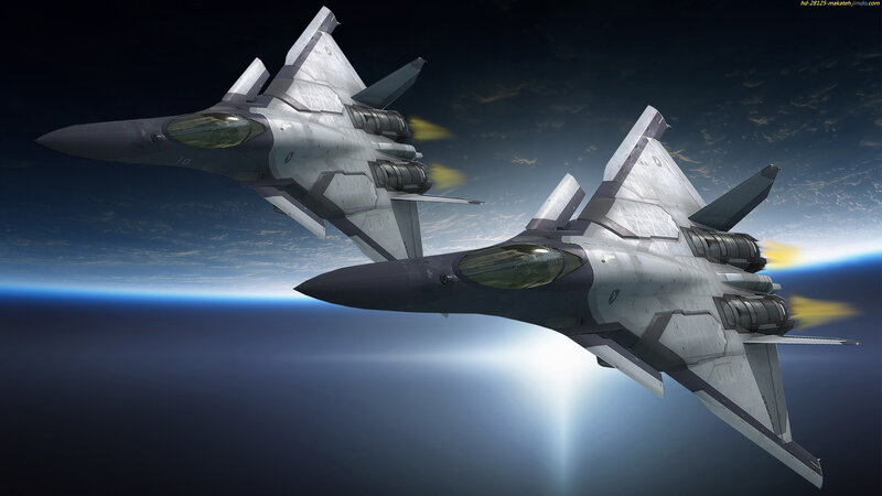 Two Fighter Jets in Space — Gray