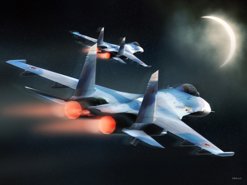 Two Fighter Jets in Space