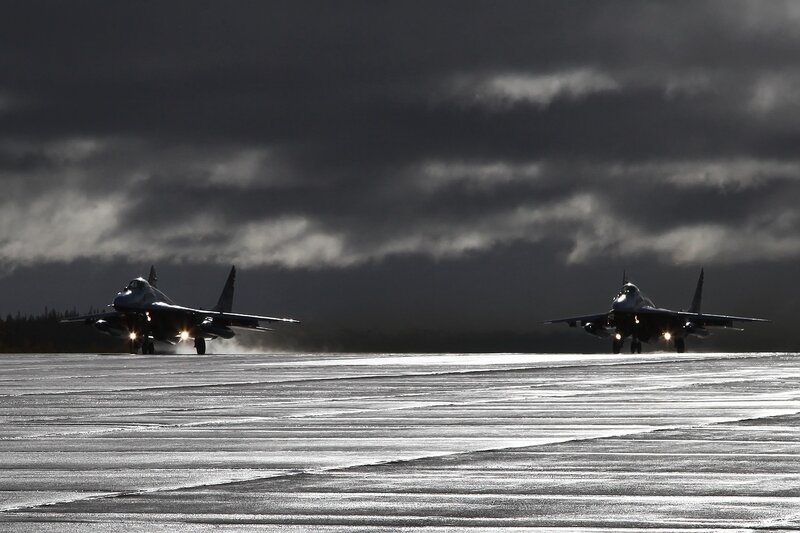 Two Fighter Jets on Runway — Black