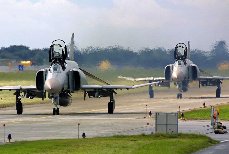 Two Fighter Jets on Runway — Gray, Calm, Afternoon
