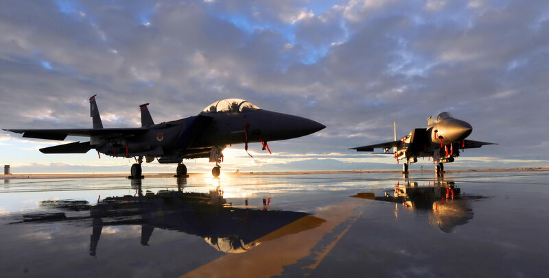 Two Fighter Jets on Tarmac — Gray, Dramatic