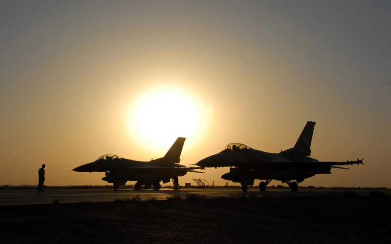 Two Fighter Jets on Tarmac — Yellow