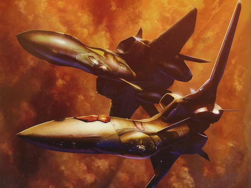 Two Fighter Jets — Orange, Dramatic, Sunset, Digital Art
